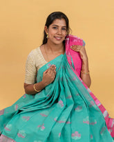SC2980 - Silk Cotton With Pink And Self Zari